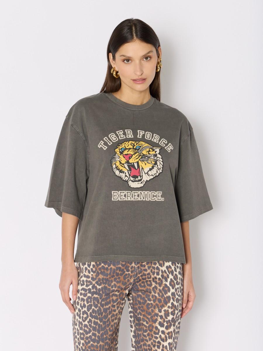 Berenice T-shirt gris Teforce – Coupe oversize motif Tiger Force manches larges