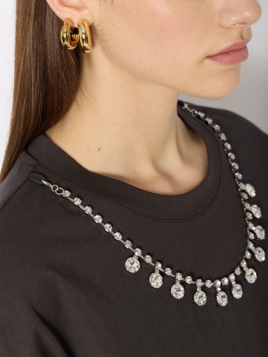 Berenice T-shirt Gris TEJEWEL – Collier Strass Amovible Manches Courtes Col Rond