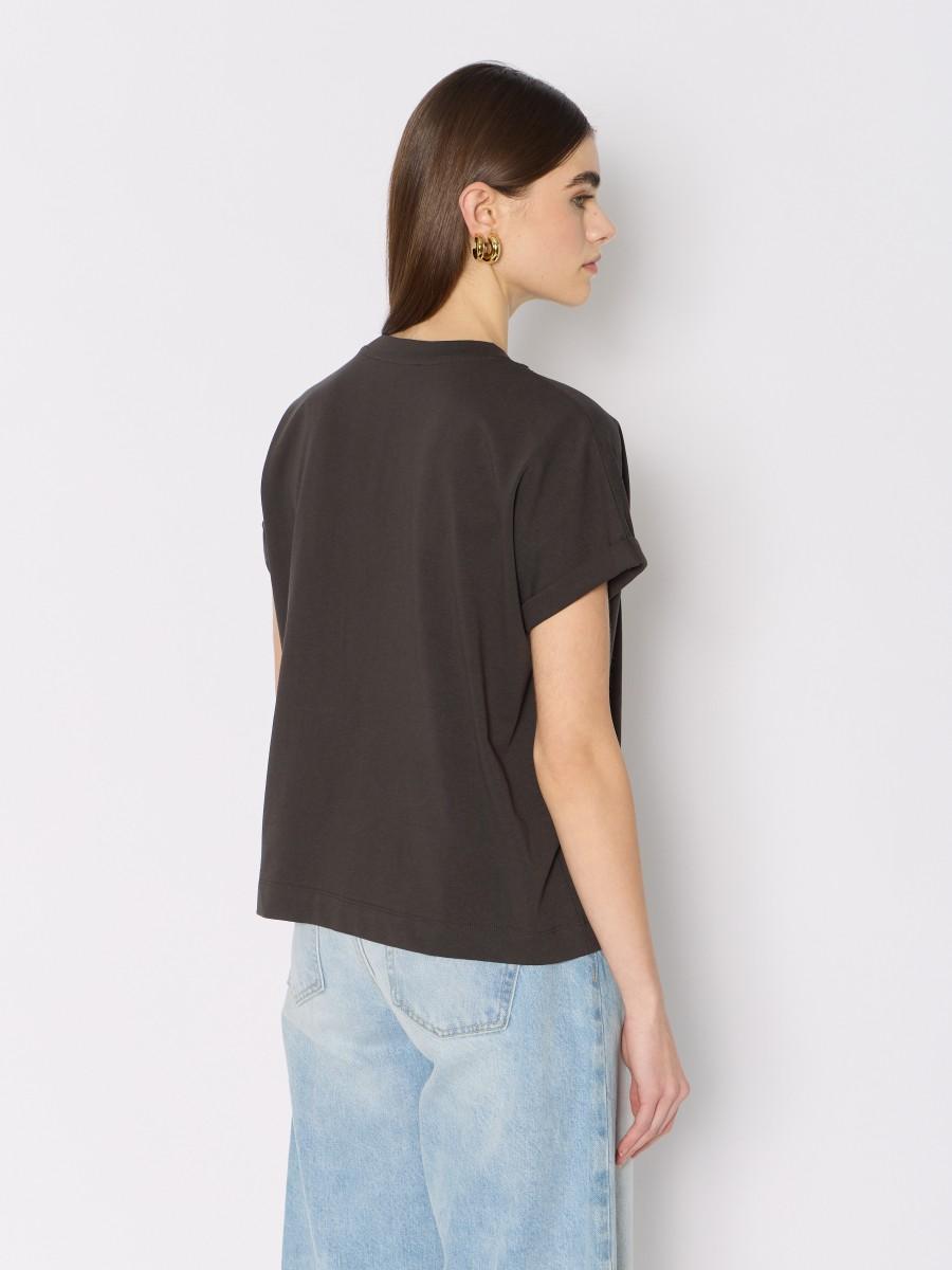 Berenice T-shirt Gris TEJEWEL – Collier Strass Amovible Manches Courtes Col Rond