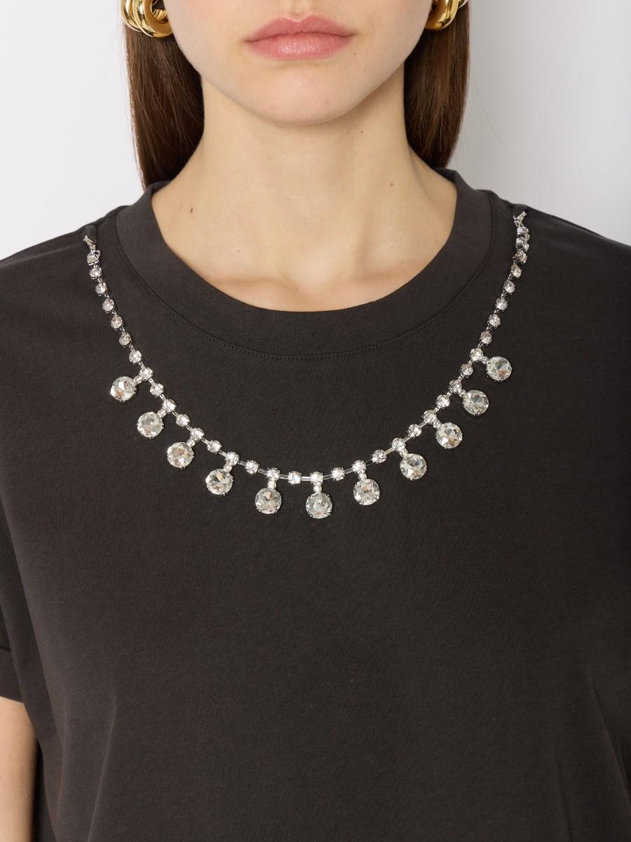 Berenice T-shirt Gris TEJEWEL – Collier Strass Amovible Manches Courtes Col Rond