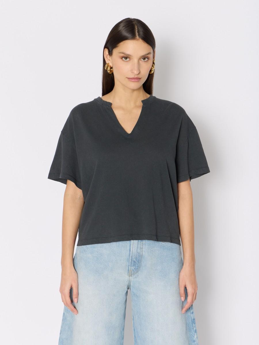 Berenice T-shirt Gris TEMILIO Avec Col Tunisien Et Ailes En Strass Dans Le Dos