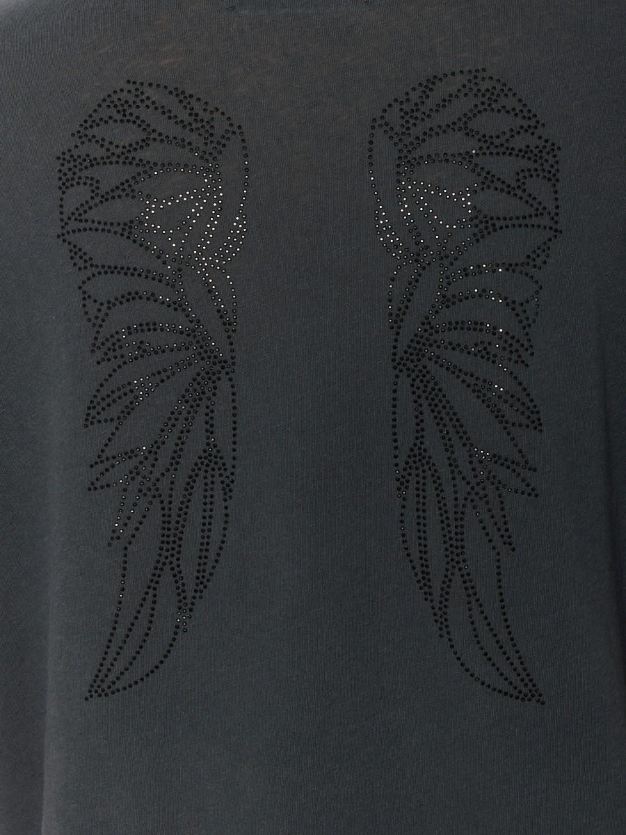 Berenice T-shirt Gris TEMILIO Avec Col Tunisien Et Ailes En Strass Dans Le Dos