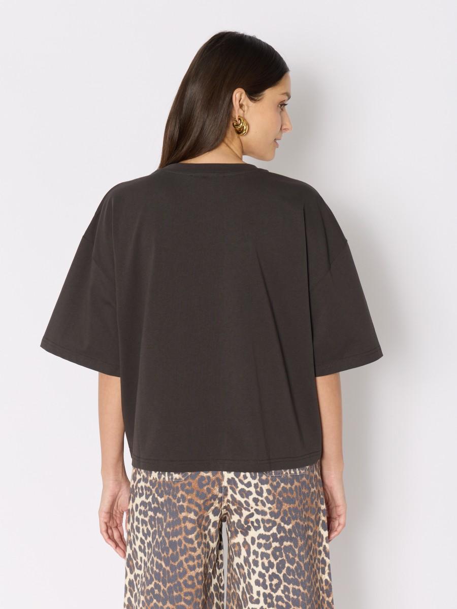 Berenice T-shirt Gris TEOLIS – Coupe Oversize Inscription "LUCKY" En Strass Coloré
