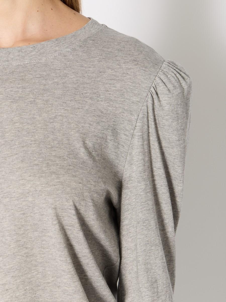 Berenice T-shirt Gris Uni TEULALIE Avec épaules Froncées Et Manches Longues