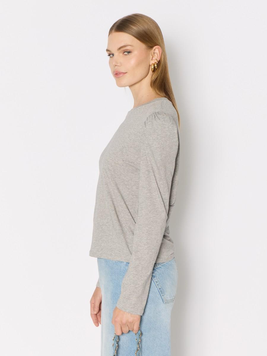 Berenice T-shirt Gris Uni TEULALIE Avec épaules Froncées Et Manches Longues