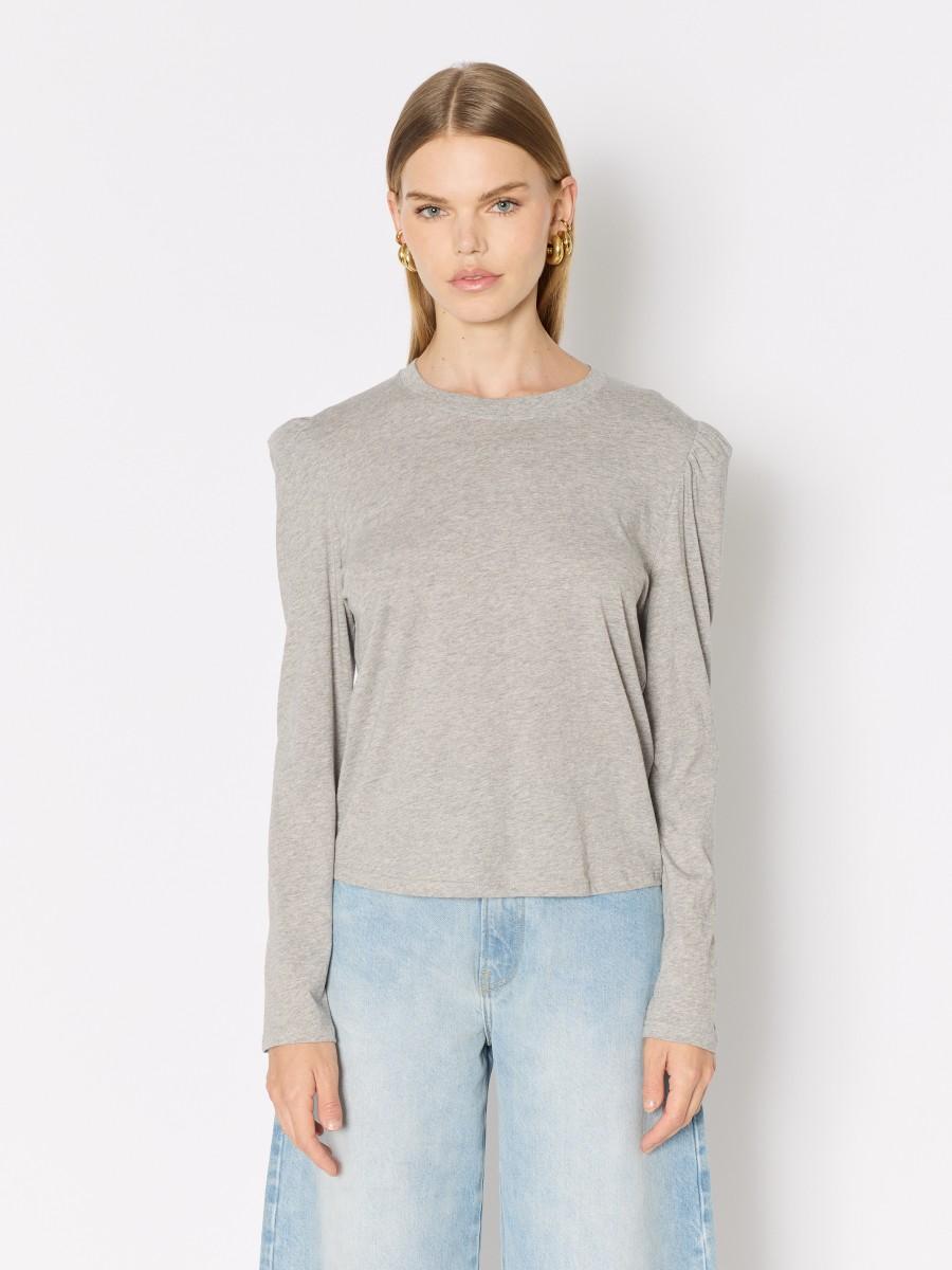 Berenice T-shirt gris uni TEULALIE avec épaules froncées et manches longues