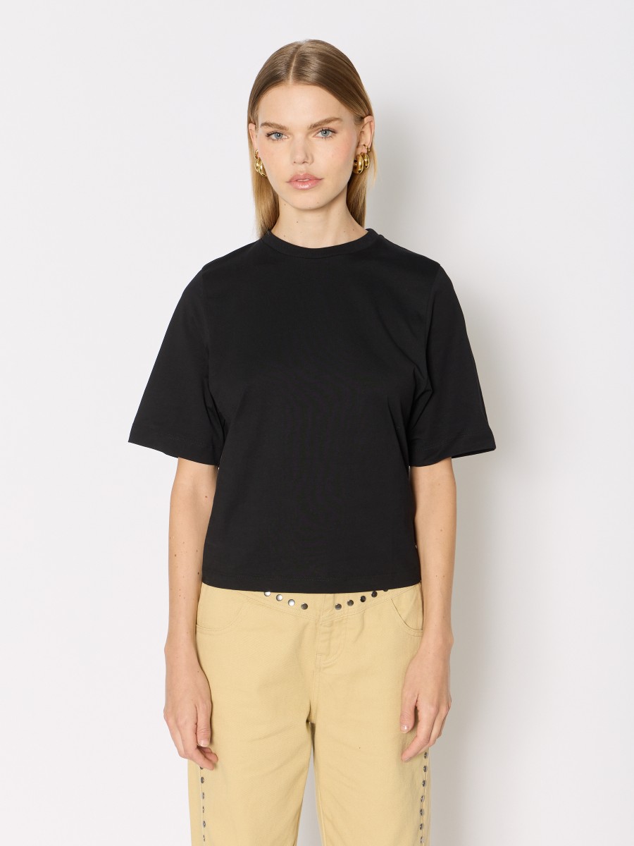 Berenice T-shirt Noir Manches Courtes Dos Nu Avec Noeud Dans Le Dos