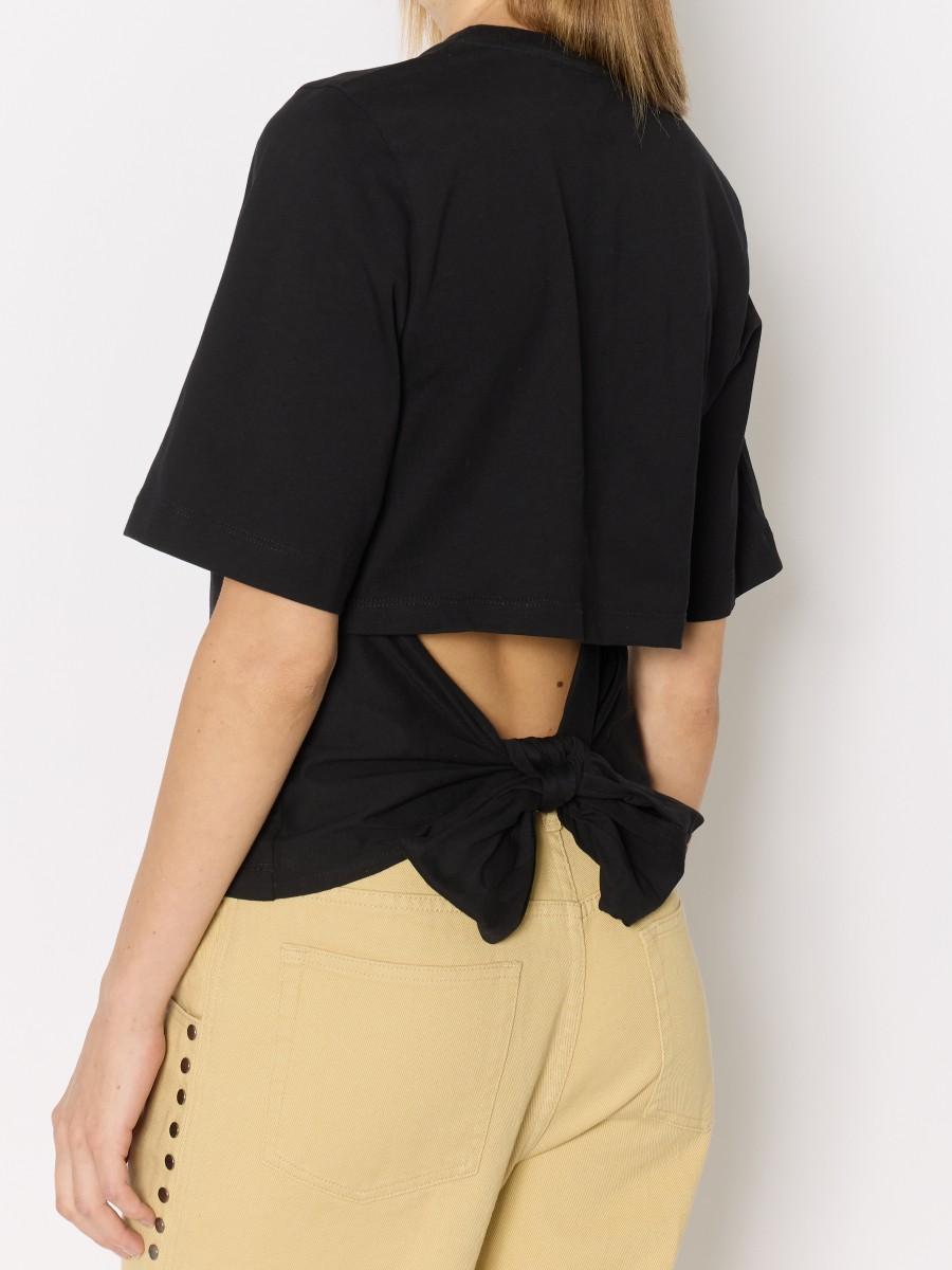 Berenice T-shirt Noir Manches Courtes Dos Nu Avec Noeud Dans Le Dos