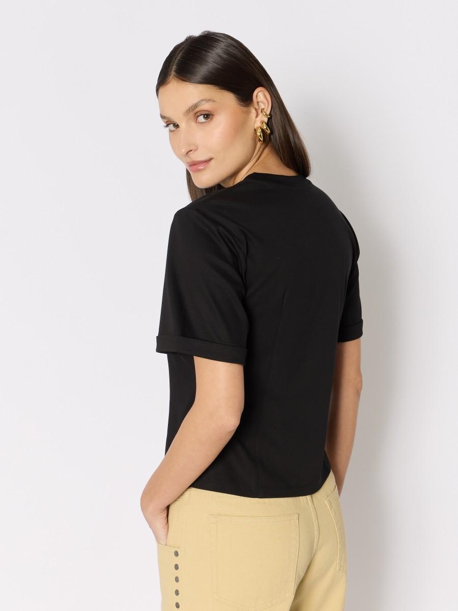 Berenice T-shirt Noir TENZALIA – Coupe Cintrée Col Rond Bijou Ailes Berenice