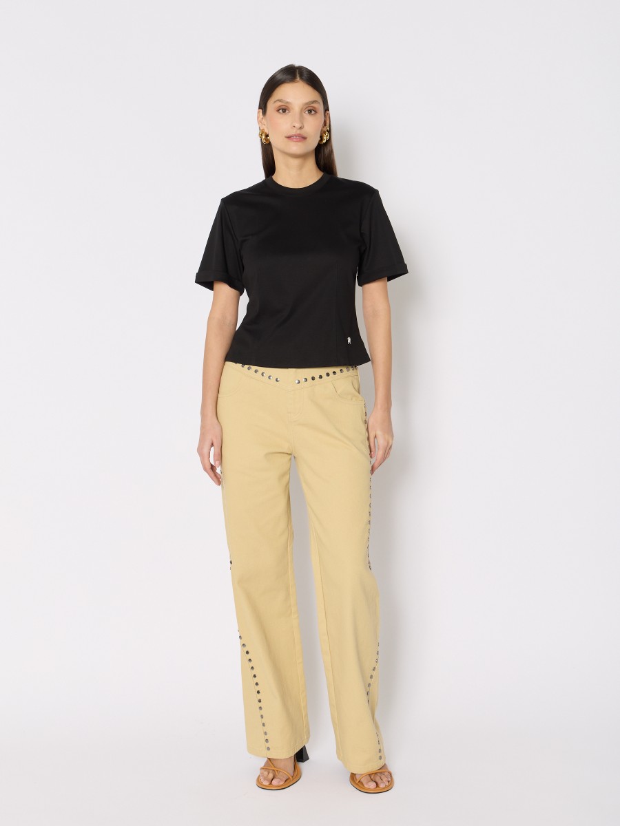 Berenice T-shirt Noir TENZALIA – Coupe Cintrée Col Rond Bijou Ailes Berenice