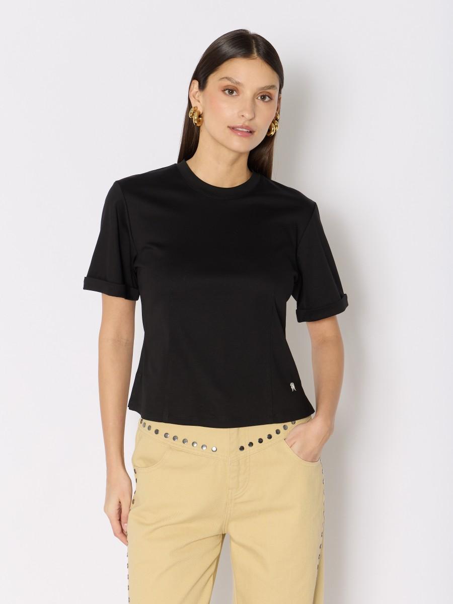 Berenice T-shirt noir TENZALIA – Coupe cintrée col rond bijou ailes Berenice