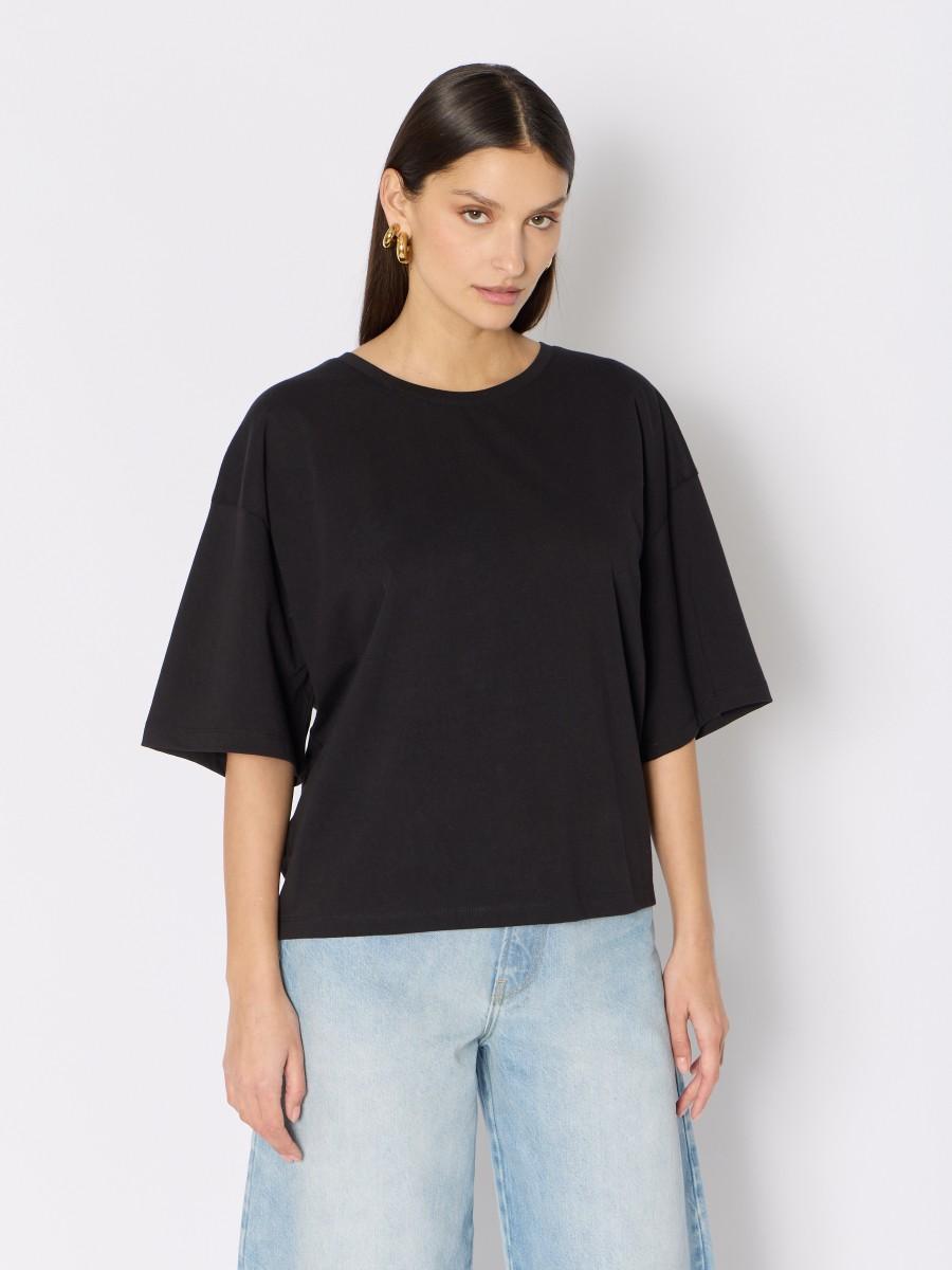 Berenice T-shirt Noir TERZAAILES - Coupe Oversize Avec Ailes Brodées Colorées Dans Le Dos