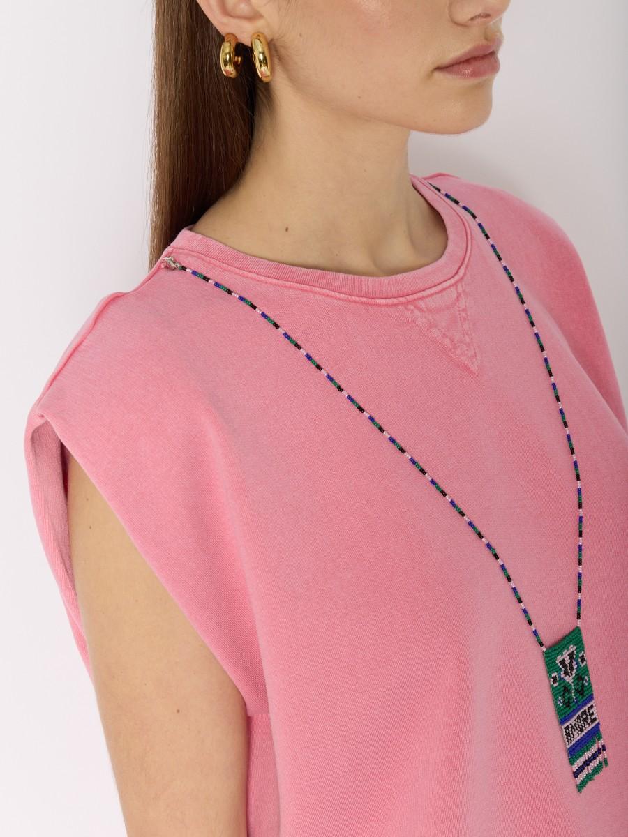 Berenice T-shirt Rose TELAVIDA – Sans Manches Col Rond Collier En Perles Amovible