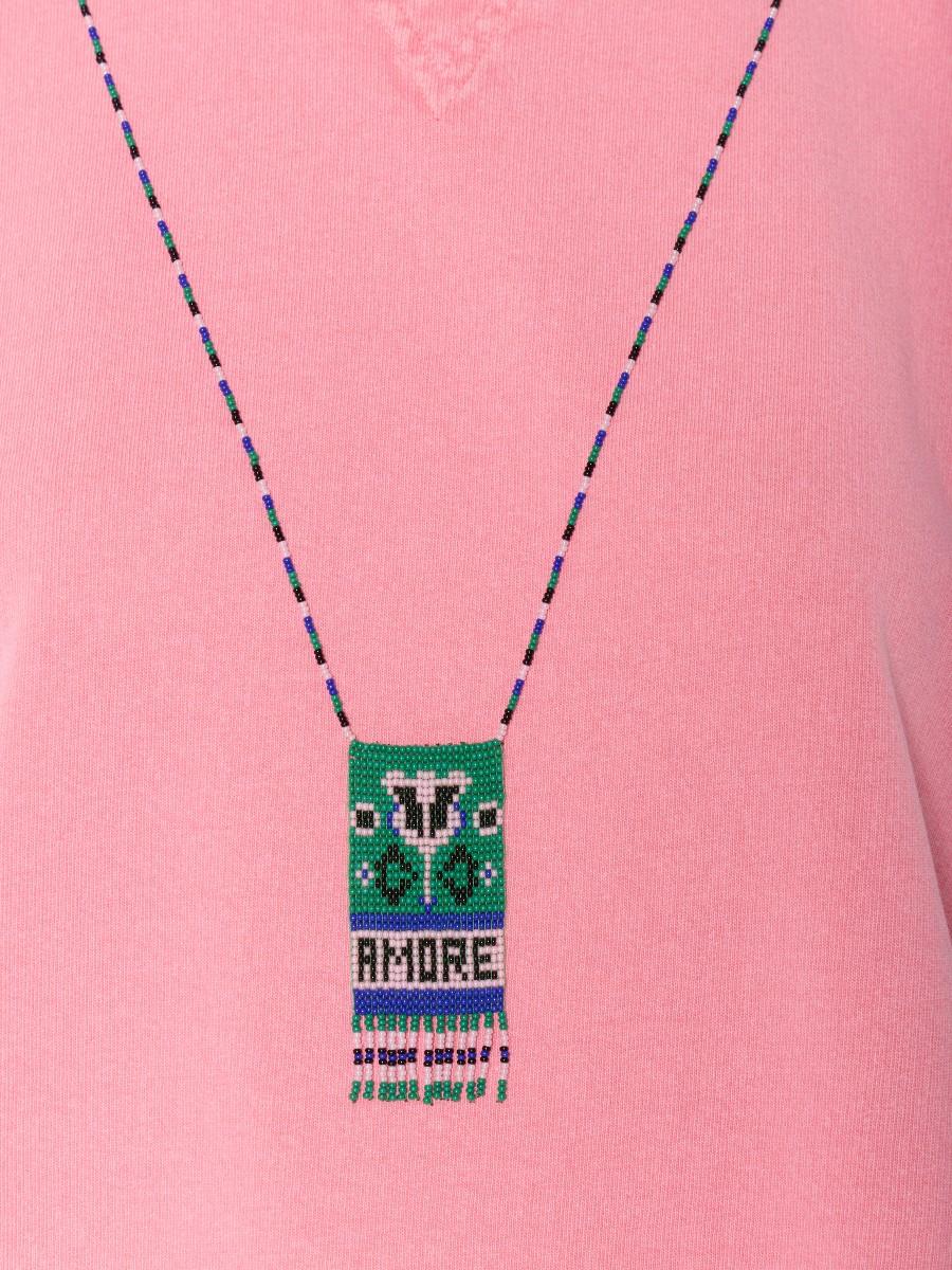 Berenice T-shirt Rose TELAVIDA – Sans Manches Col Rond Collier En Perles Amovible