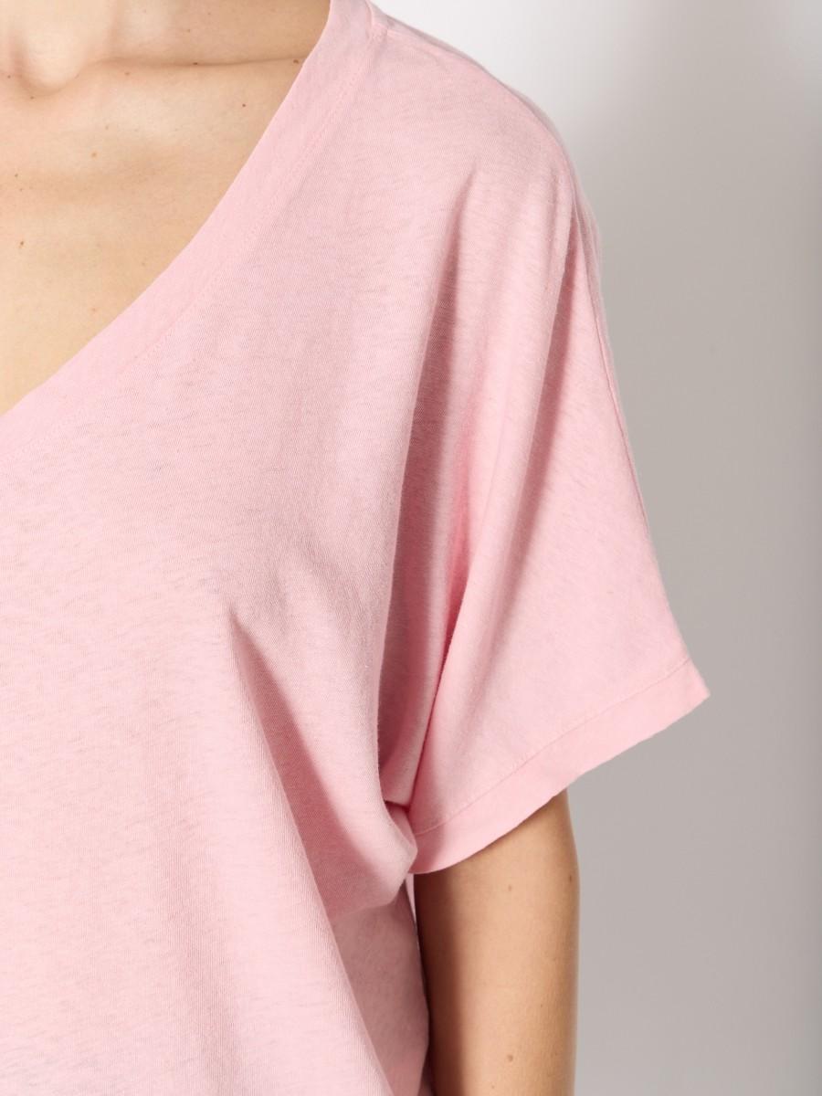 Berenice T-shirt Rose TELORY En Coton Et Lin Col V Manches Courtes Et Amples