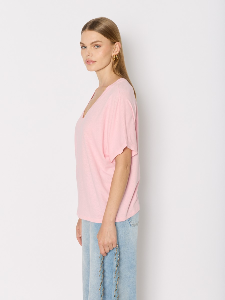 Berenice T-shirt Rose TELORY En Coton Et Lin Col V Manches Courtes Et Amples