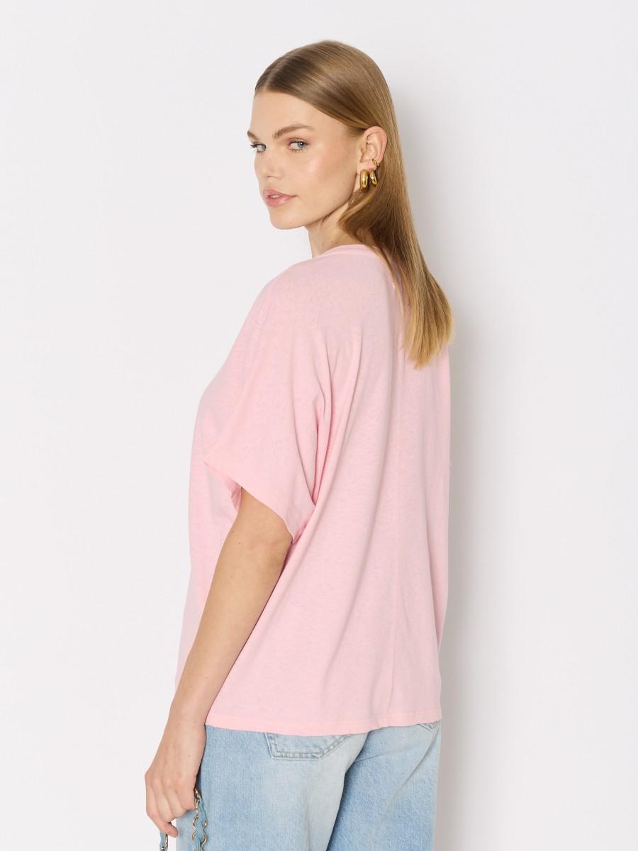 Berenice T-shirt Rose TELORY En Coton Et Lin Col V Manches Courtes Et Amples