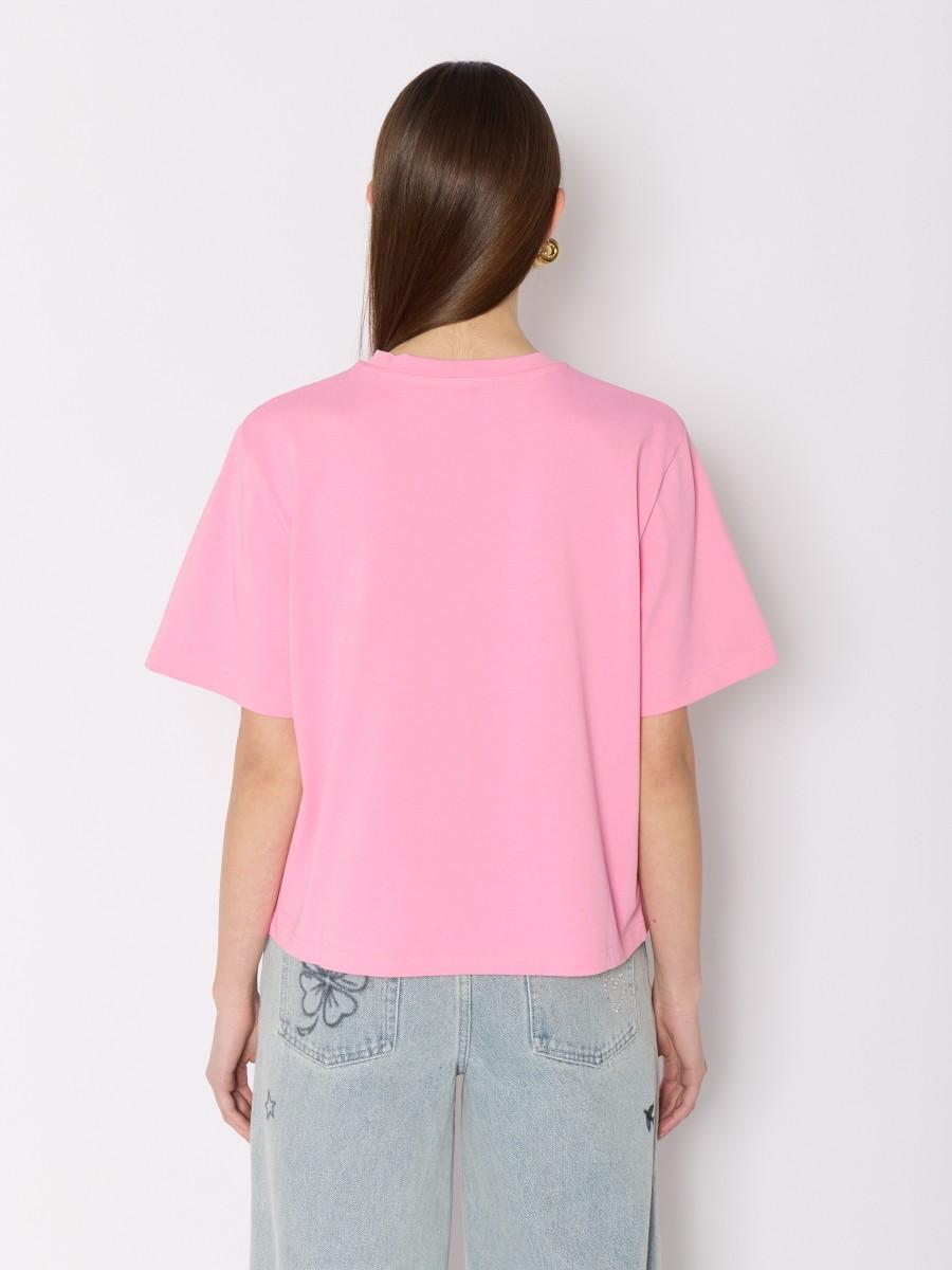 Berenice T-shirt TESEVEN Berenice – Rose Motif "Amore 7" Pan Asymétrique Et Manches Courtes