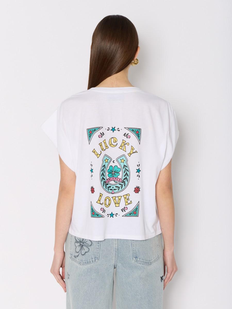 Berenice TELUCK T-shirt Blanc Sans Manches Avec Motif "Lucky Love"