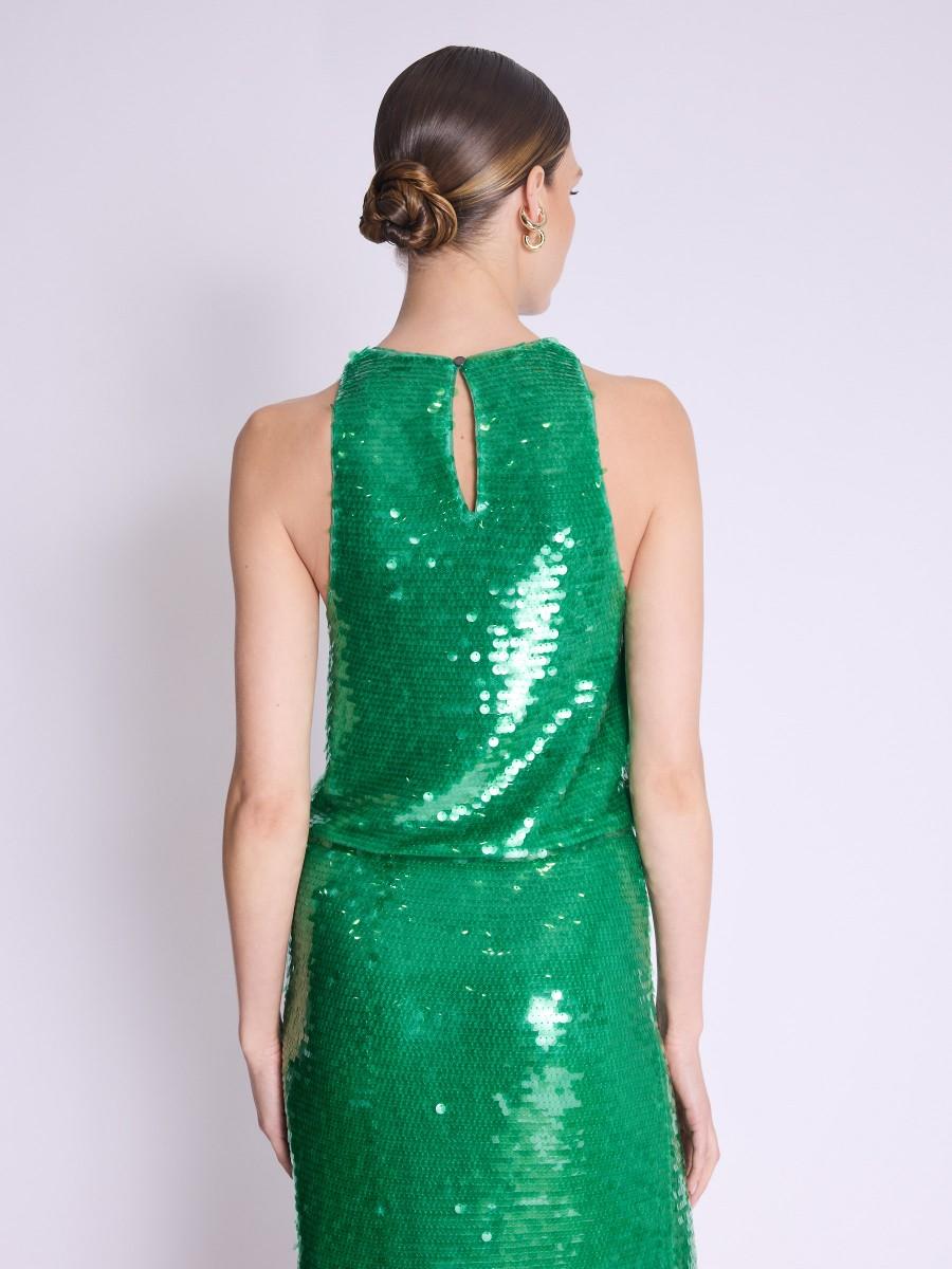 Berenice Top TALLY Top Court Sans Manches à Sequins Vert