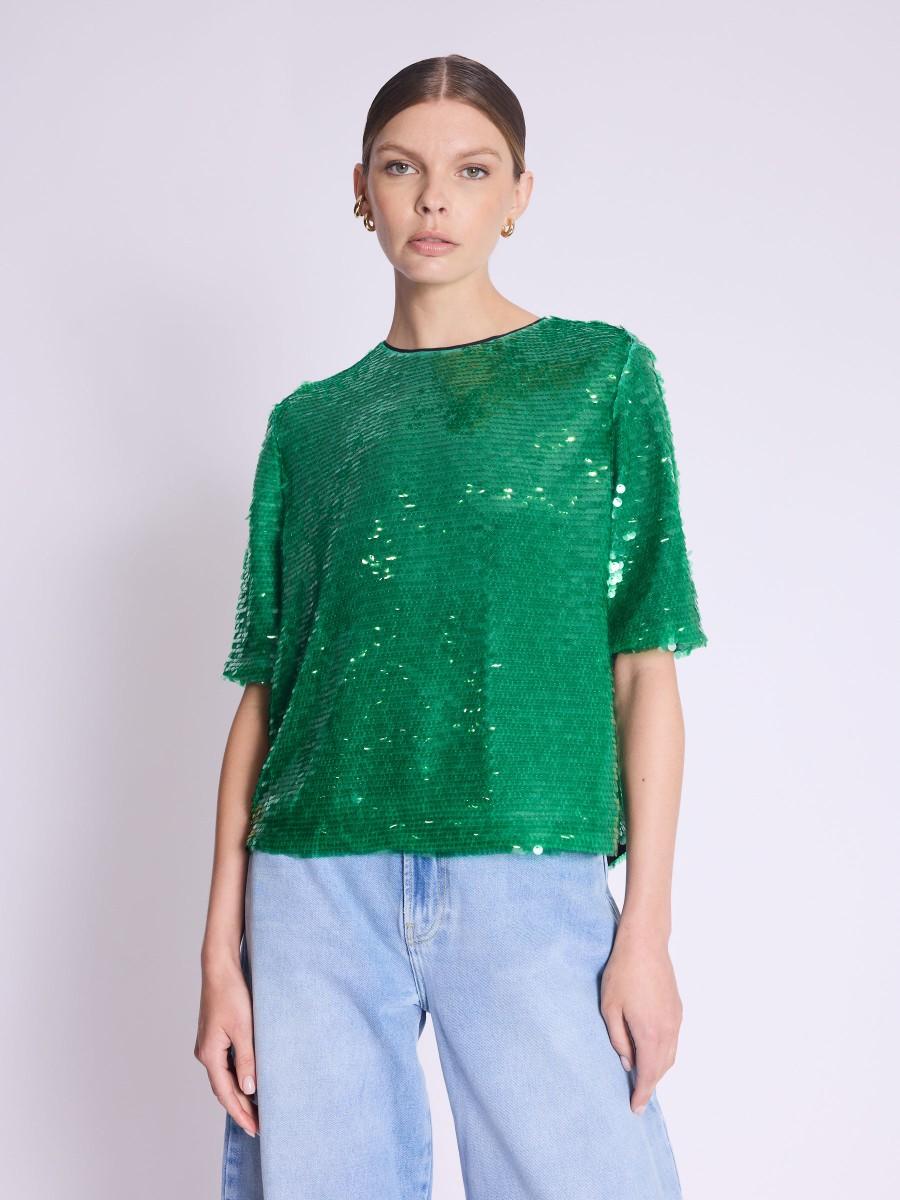 Berenice Top TALMY Top manches courtes à sequins verts Berenice Top TALMY Top manches courtes à sequins verts