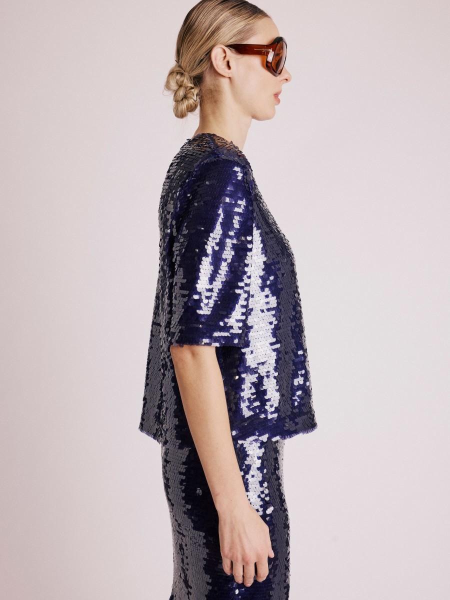 Berenice Top TALMY Top Manches Courtes à Sequins Violet