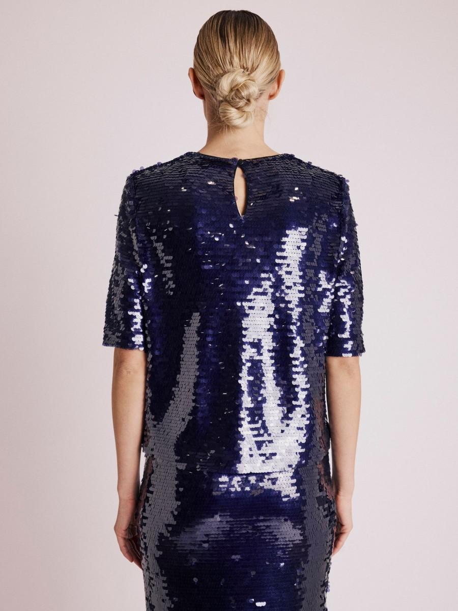 Berenice Top TALMY Top Manches Courtes à Sequins Violet