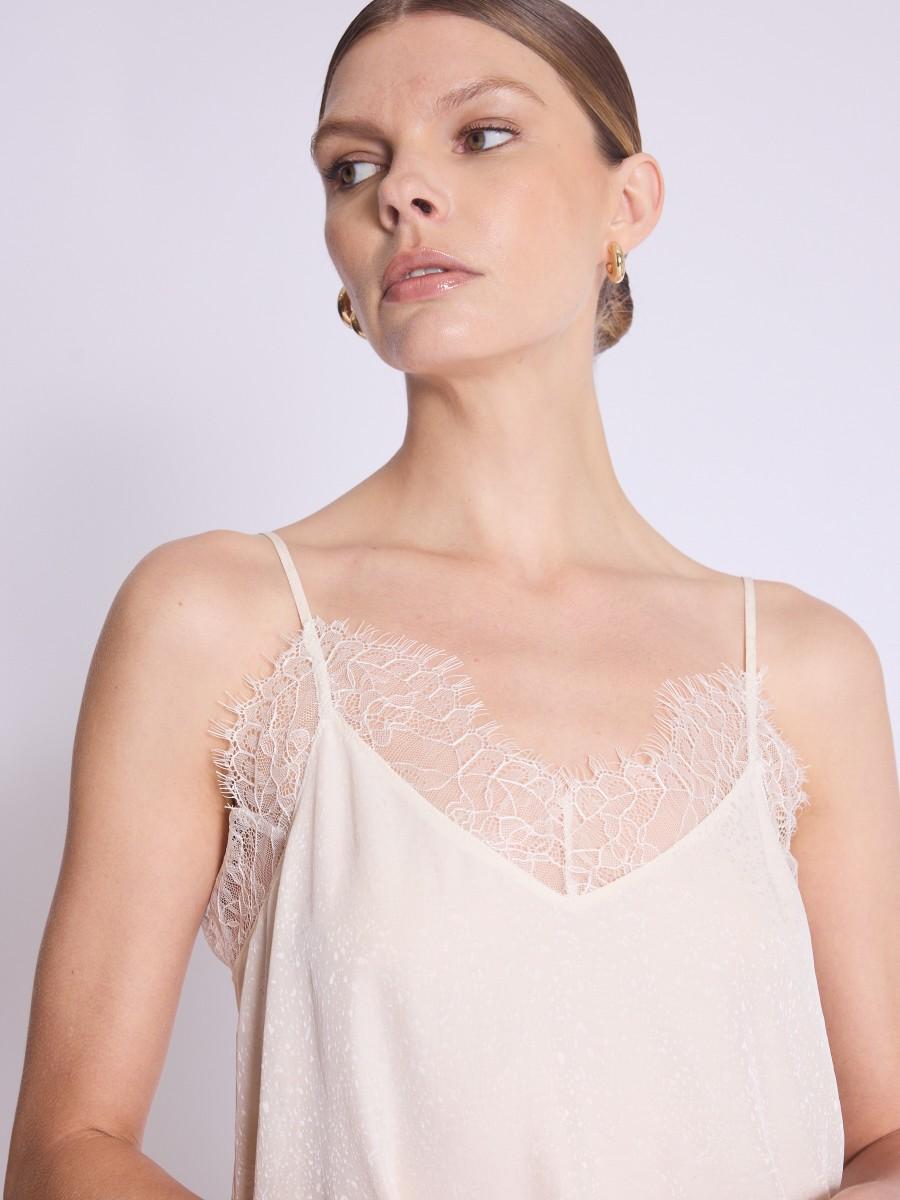 Berenice Top TAYLOR Top Blanc à Bretelles En Soie Avec Dentelle