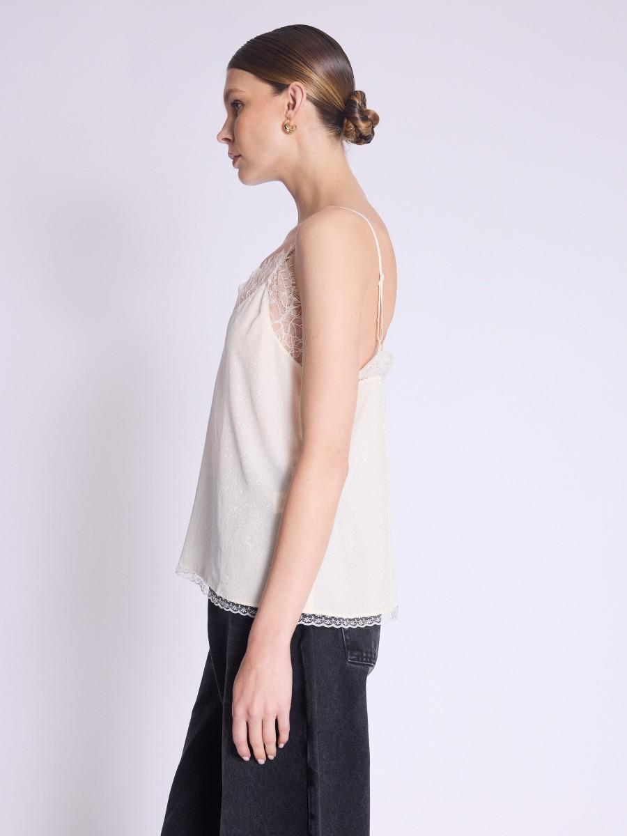Berenice Top TAYLOR Top Blanc à Bretelles En Soie Avec Dentelle
