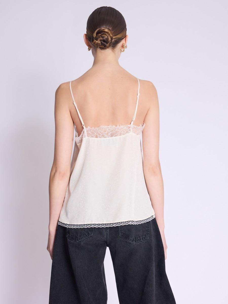 Berenice Top TAYLOR Top Blanc à Bretelles En Soie Avec Dentelle