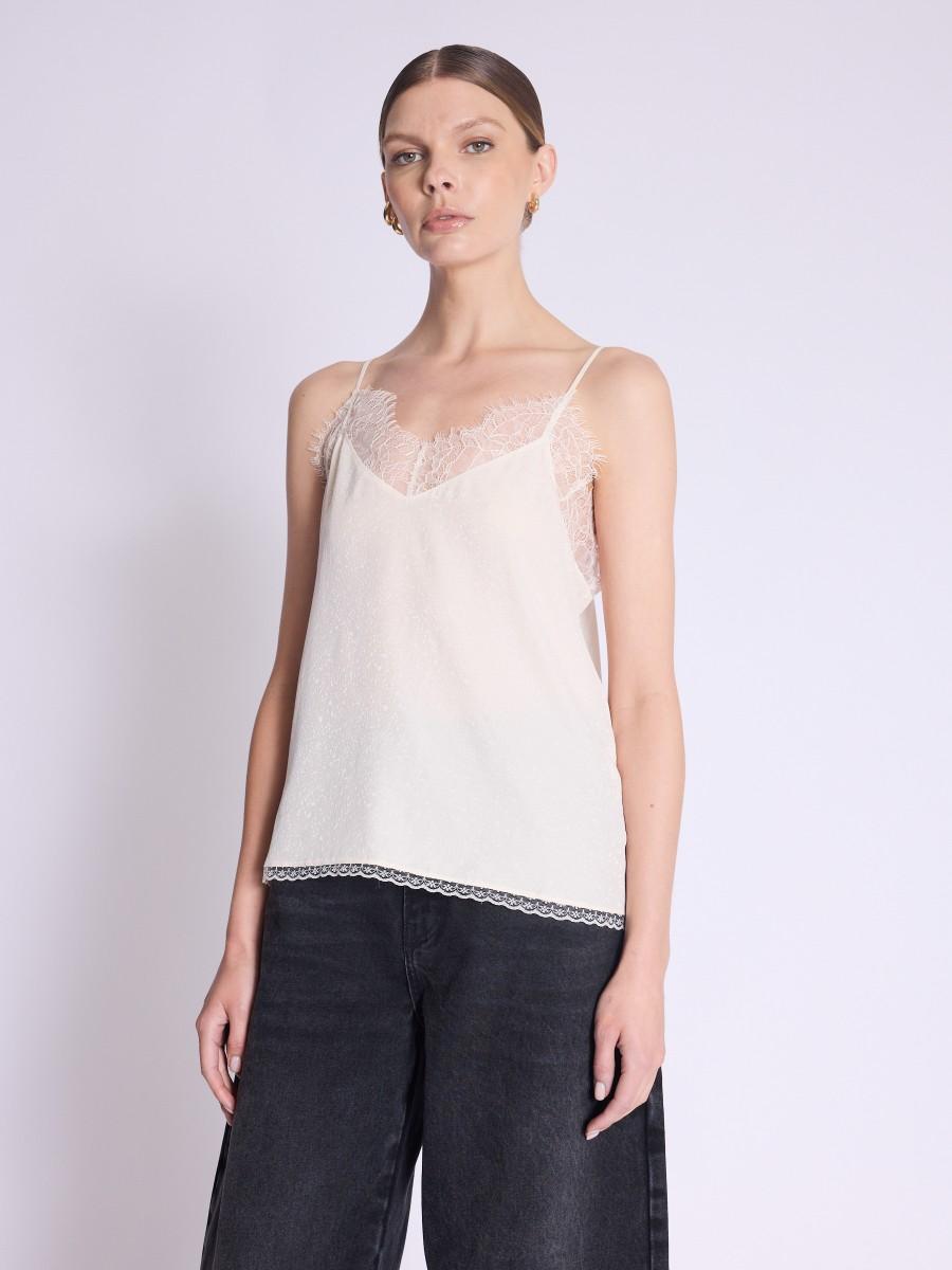 Berenice Top TAYLOR Top blanc à bretelles en soie avec dentelle