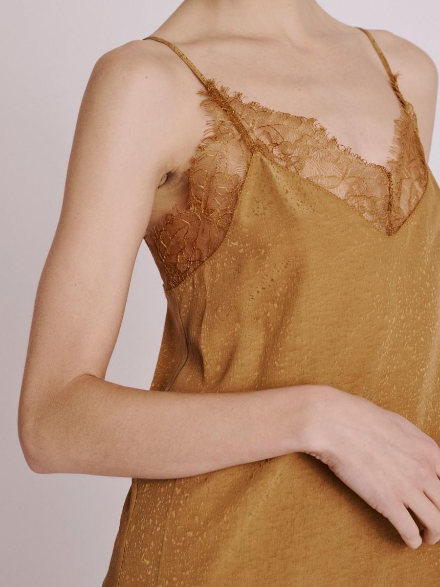 Berenice Top TAYLOR Top Marron à Bretelles En Soie Avec Dentelle