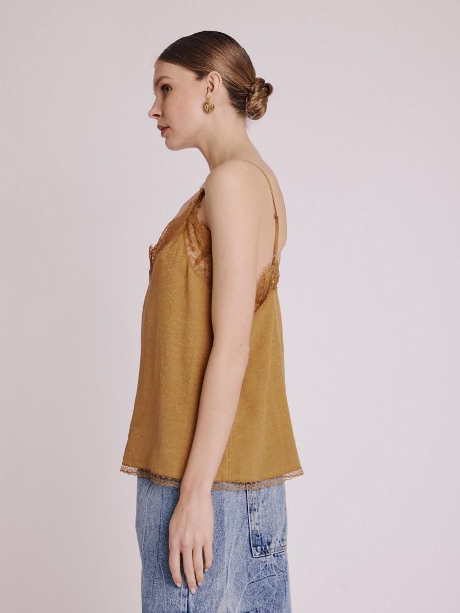 Berenice Top TAYLOR Top Marron à Bretelles En Soie Avec Dentelle