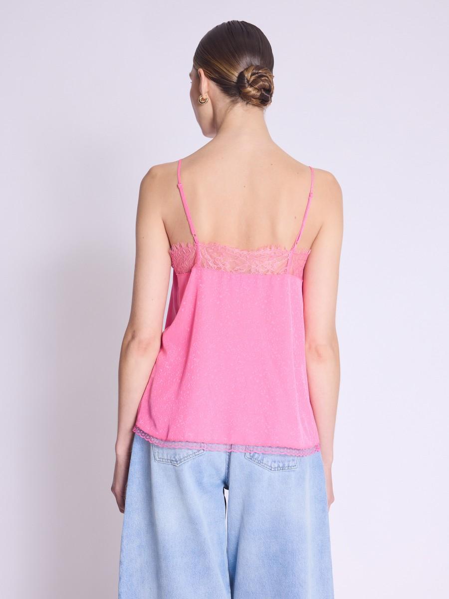 Berenice Top TAYLOR Top Rose à Bretelles En Soie Avec Dentelle