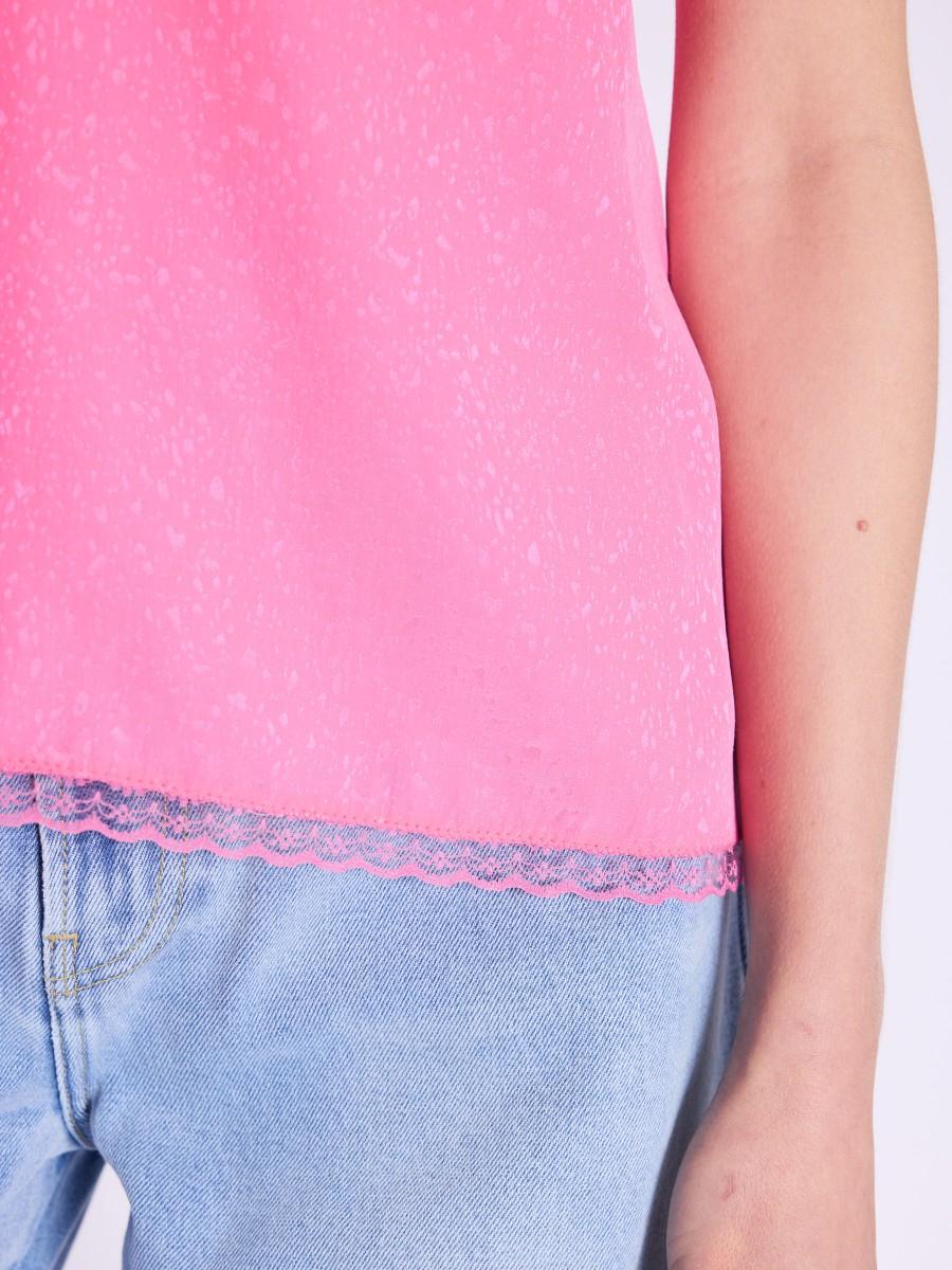 Berenice Top TAYLOR Top Rose à Bretelles En Soie Avec Dentelle