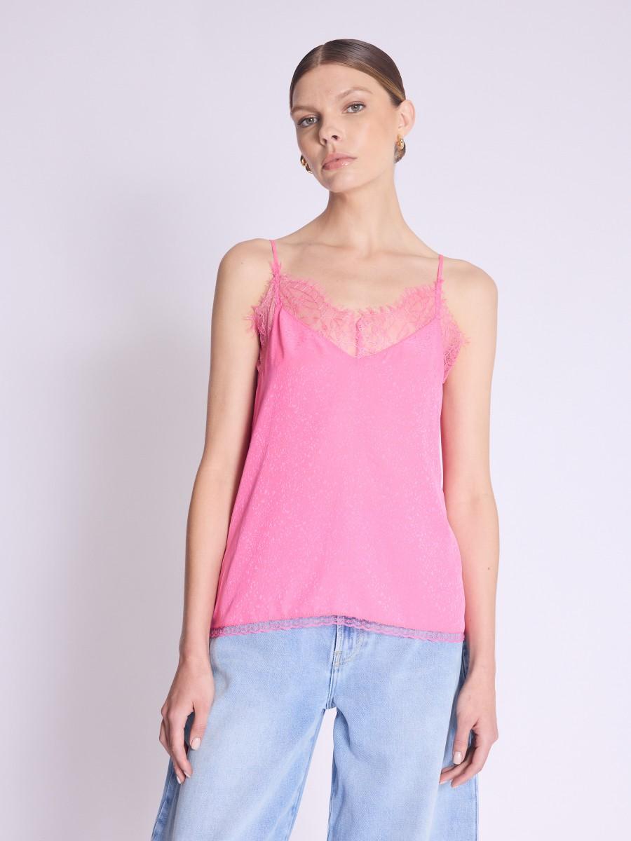 Berenice Top TAYLOR Top rose à bretelles en soie avec dentelle