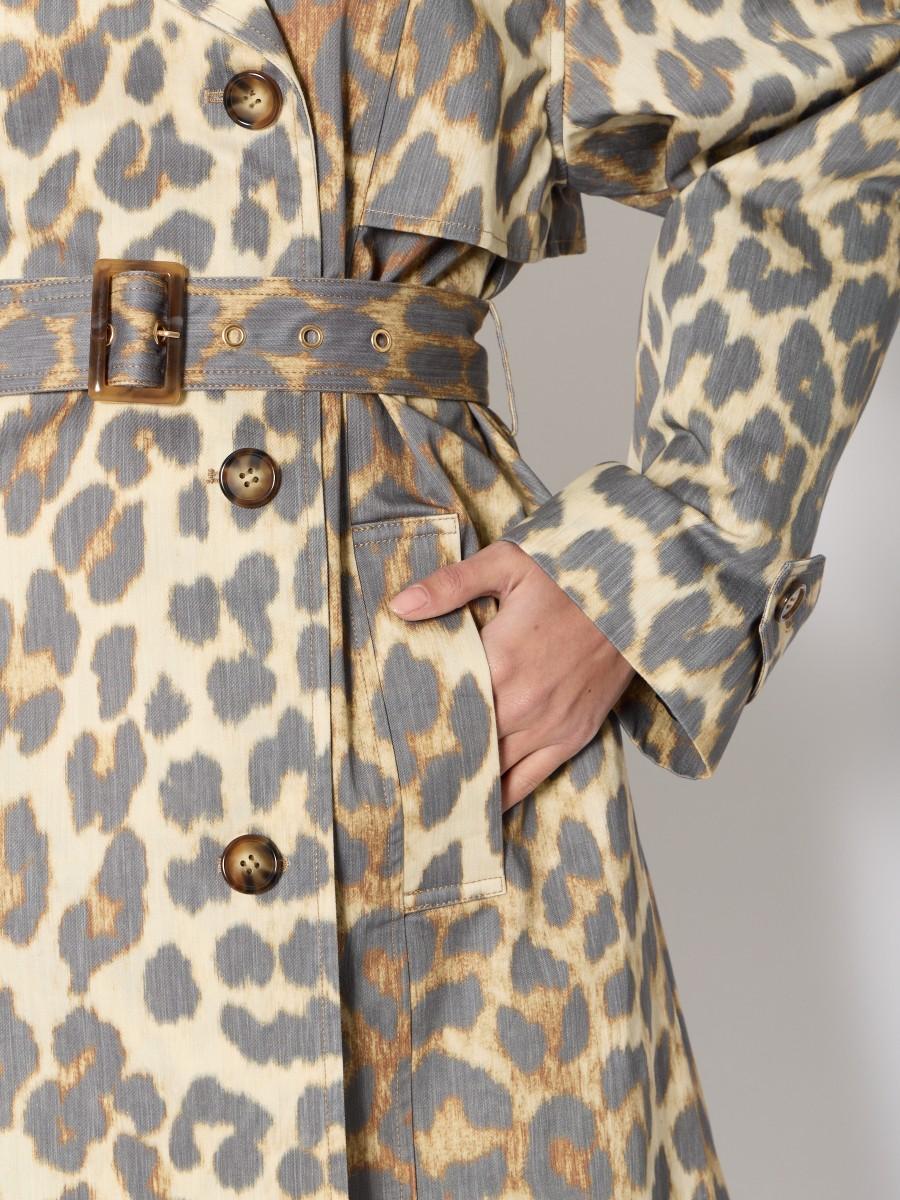 Berenice Trench MATHILDA – Long Imprimé Léopard Ceinture Ajustable 100% COTON