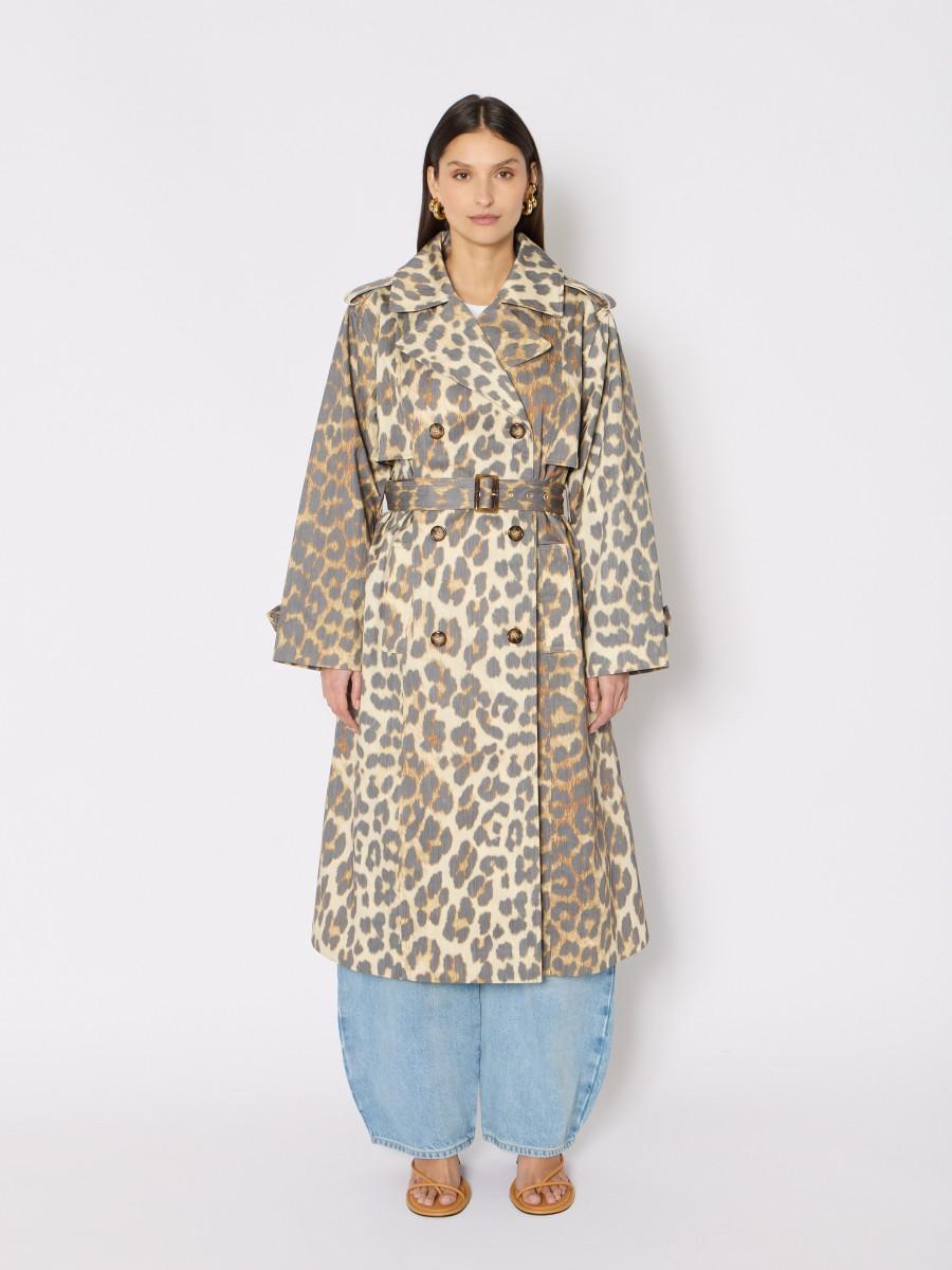 Berenice Trench MATHILDA – Long imprimé léopard ceinture ajustable 100% COTON