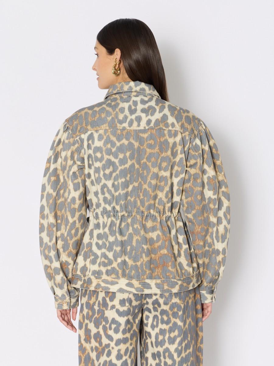 Berenice Veste En Denim VERON – Léopard Oversize Taille Ajustable Et Manches Longues