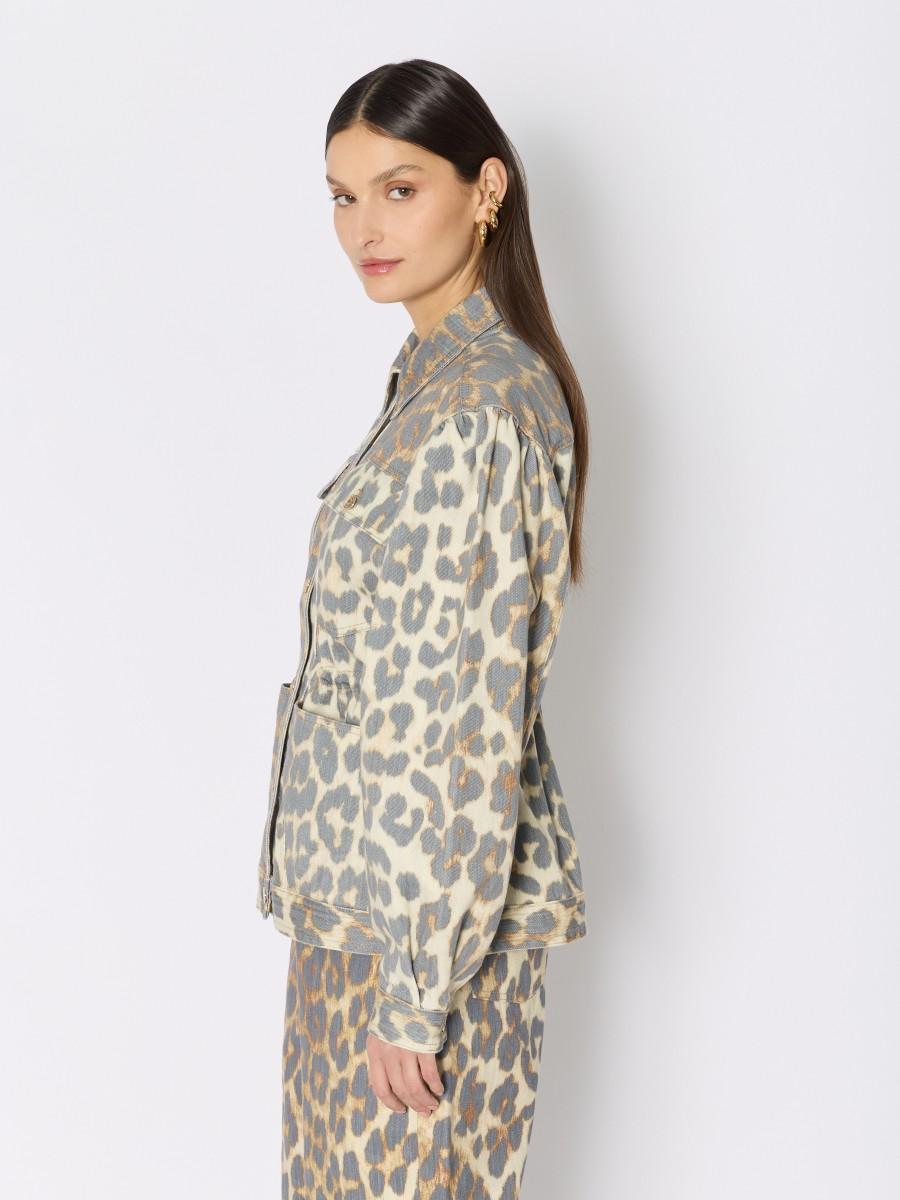 Berenice Veste En Denim VERON – Léopard Oversize Taille Ajustable Et Manches Longues