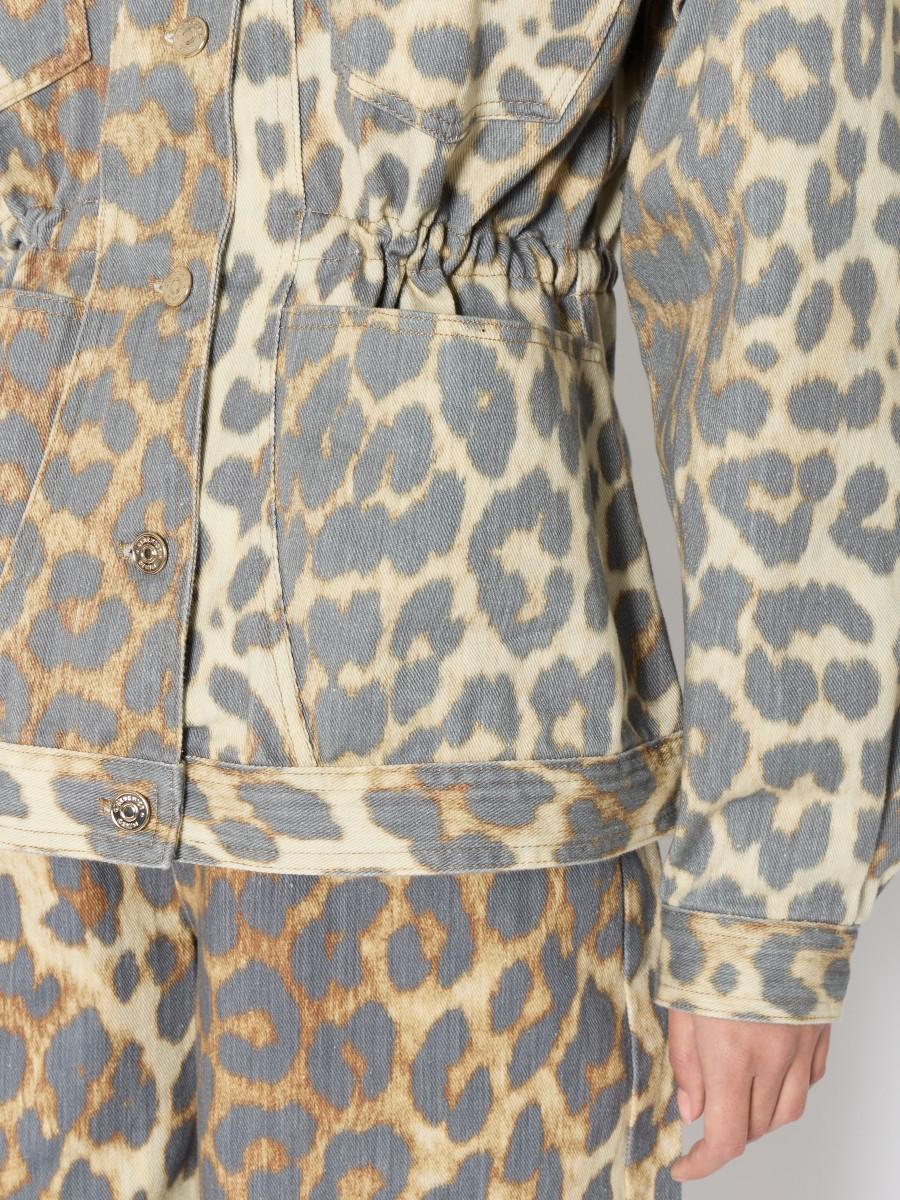 Berenice Veste En Denim VERON – Léopard Oversize Taille Ajustable Et Manches Longues