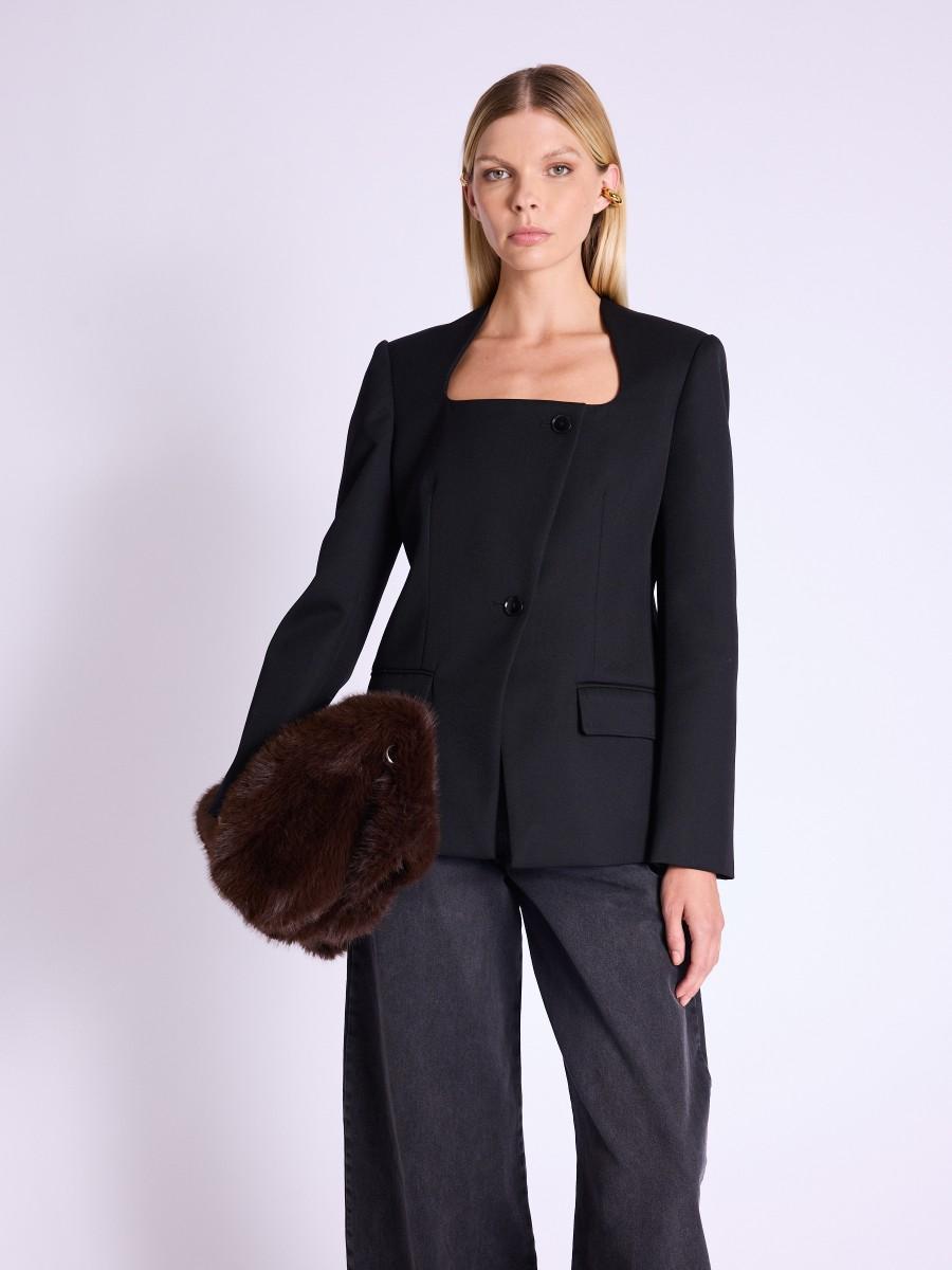 Berenice Veste VIBES Veste Cintrée Noire à Col Carré