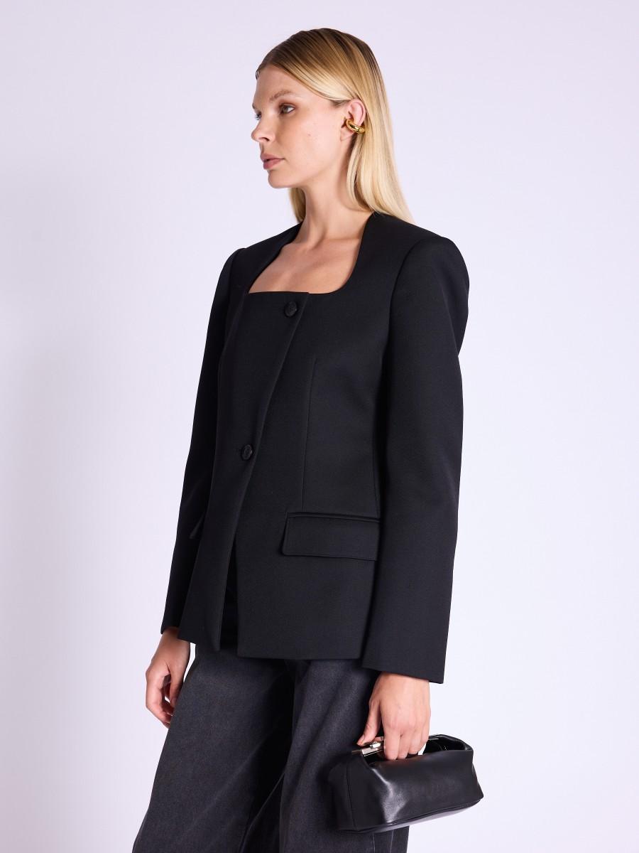 Berenice Veste VIBES Veste Cintrée Noire à Col Carré