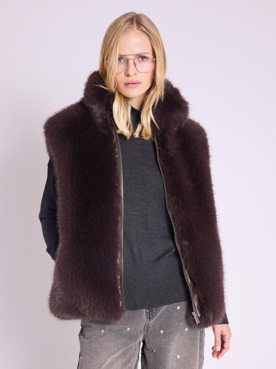 Berenice Veste VITALO Veste Sans Manche Fausse Fourrure Marron