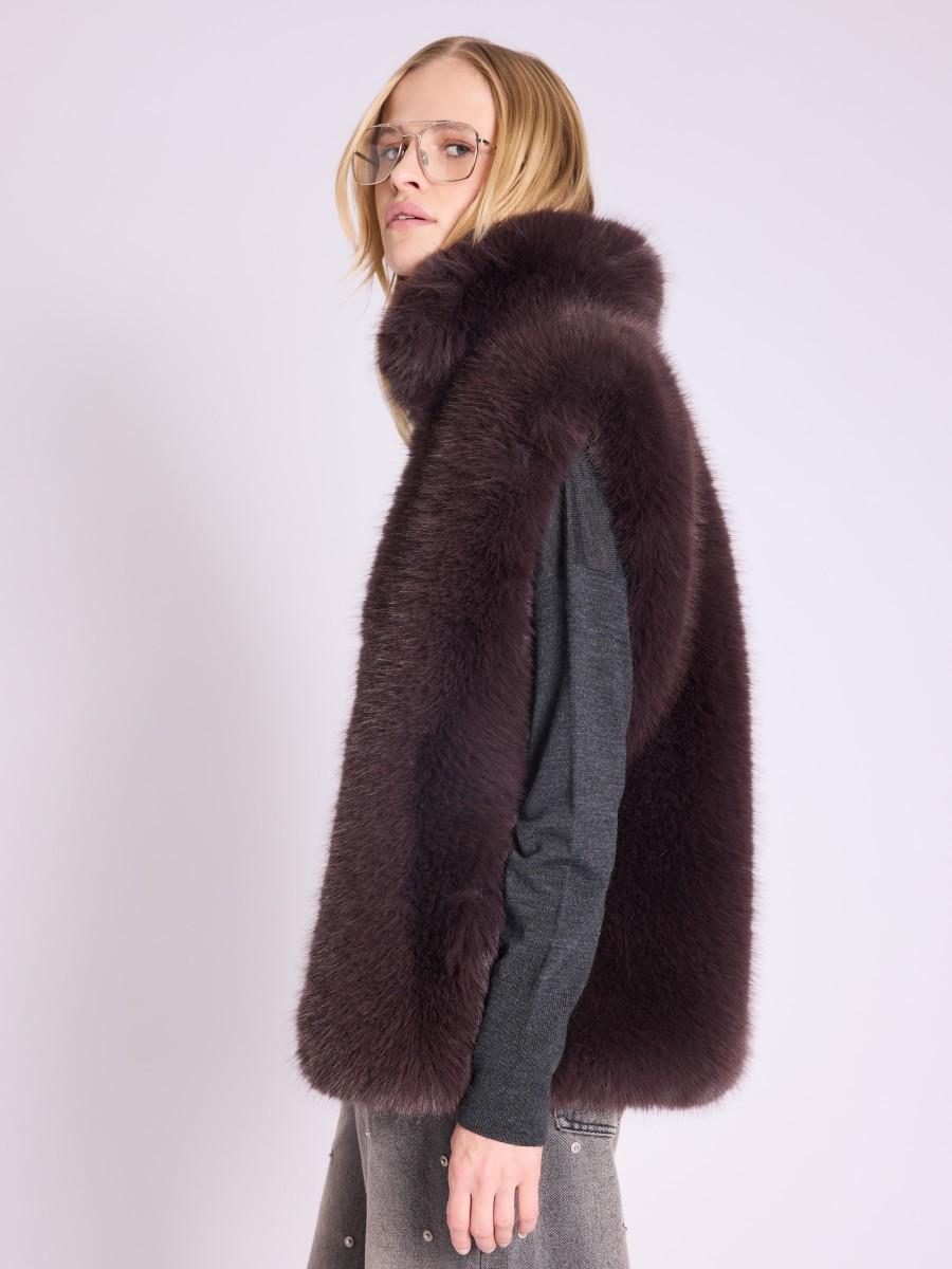 Berenice Veste VITALO Veste Sans Manche Fausse Fourrure Marron