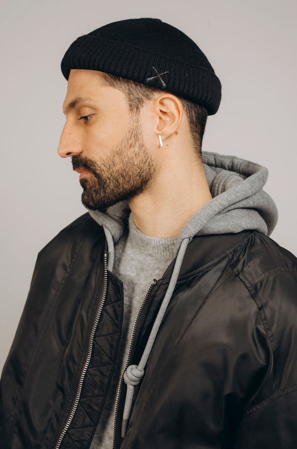 Béton Ciré Bonnet Docker Miki Winter Black Moleskine And Fleece Unisex And Made In Portugal