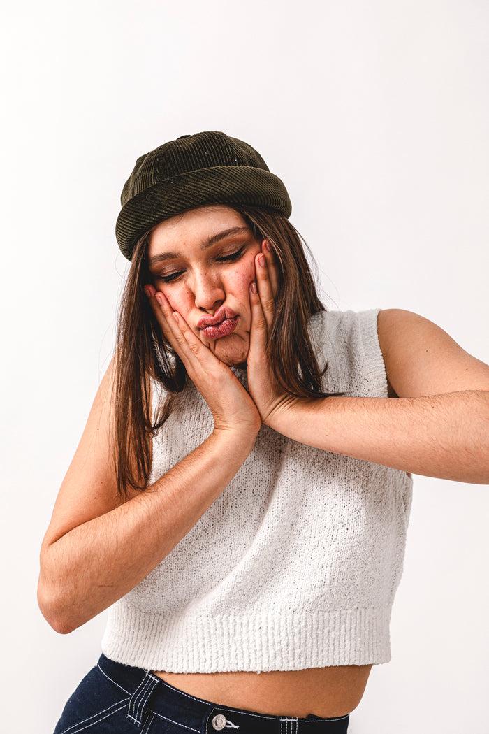 béton ciré Chapeau de débardeur Miki de chameau de Bretagne en velours côtelé Béton Ciré fabriqué en France