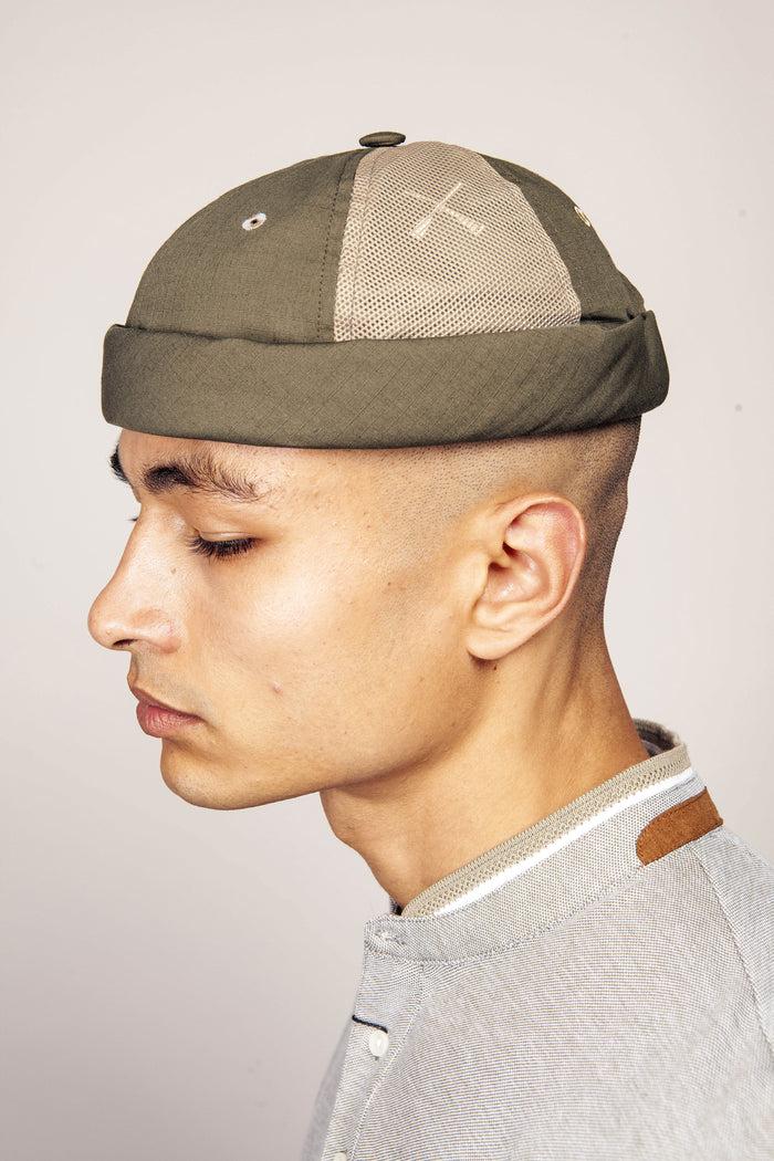 Béton Ciré Chapeau De Docker Miki Vert Kaki De Bretagne En Coton Fabriqué En Europe