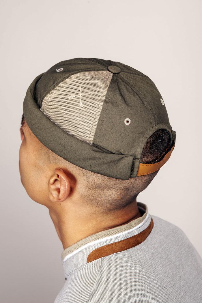 béton ciré Chapeau de docker Miki vert kaki de Bretagne en coton fabriqué en Europe