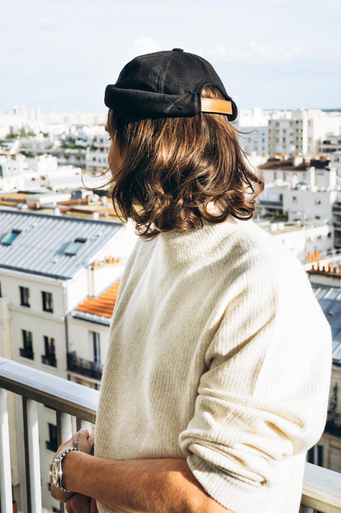 béton ciré Chapeau docker Miki de Bretagne noir en laine mérinos Béton Ciré fabriqué au Portugal I Hiver 2024